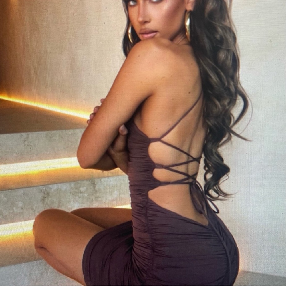 Babyboo Elegant Backless Mini Dress in brown